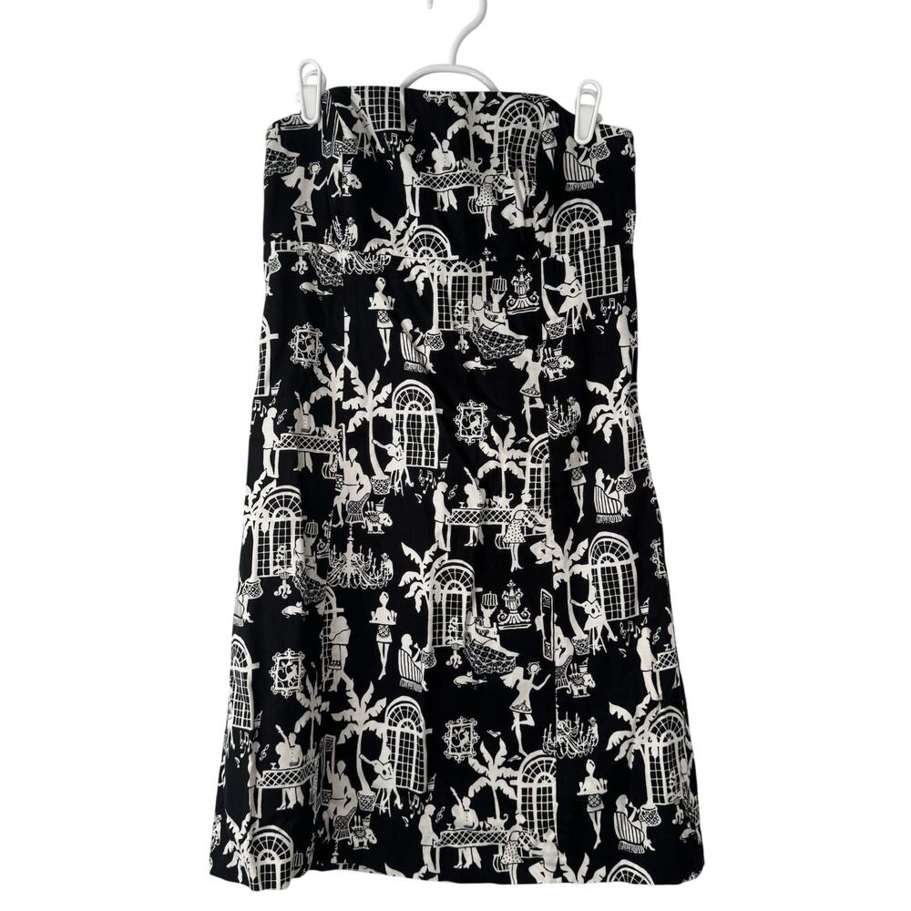 Lilly Pulitzer Strapless Bowen Dress Late Night Toile Women's 6 Resort Music Cat